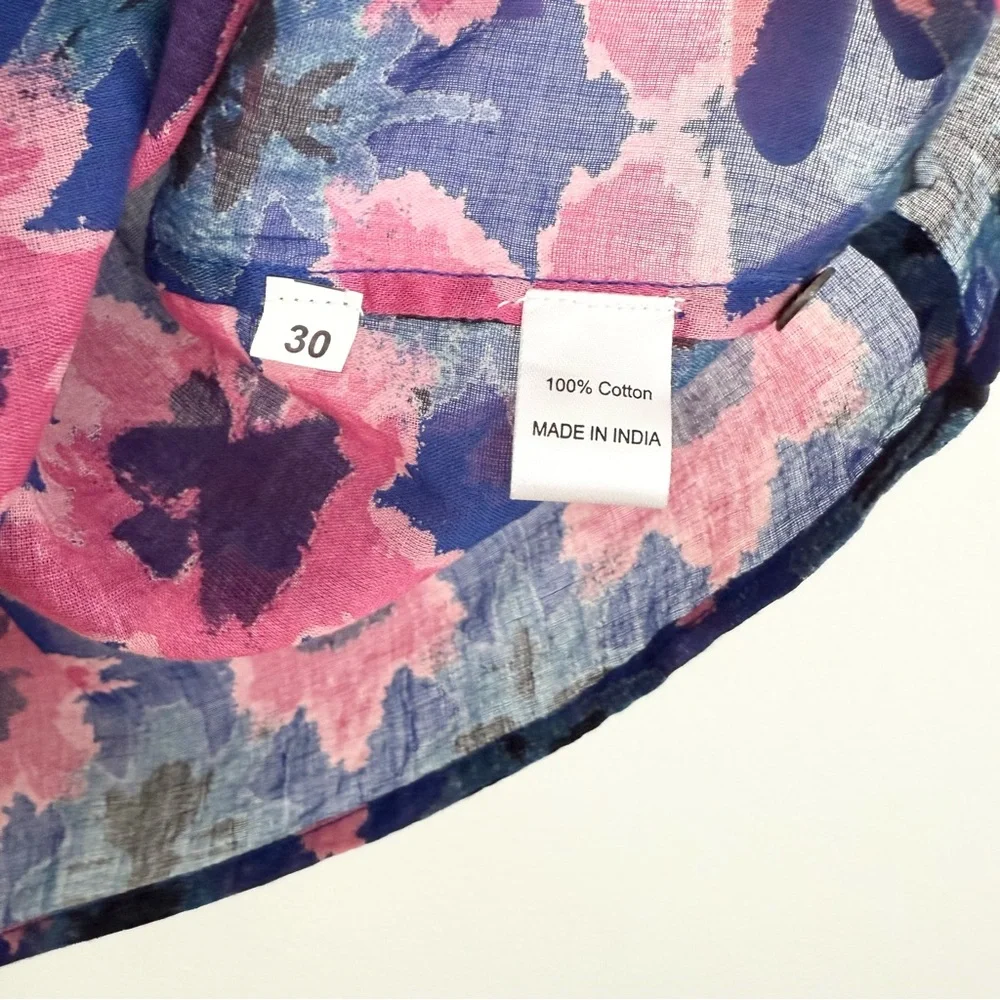 Banjanan Dahlia Smocked Floral Blouse Blue Pink Boho Cotton Top Size S - Picture 6 of 6
